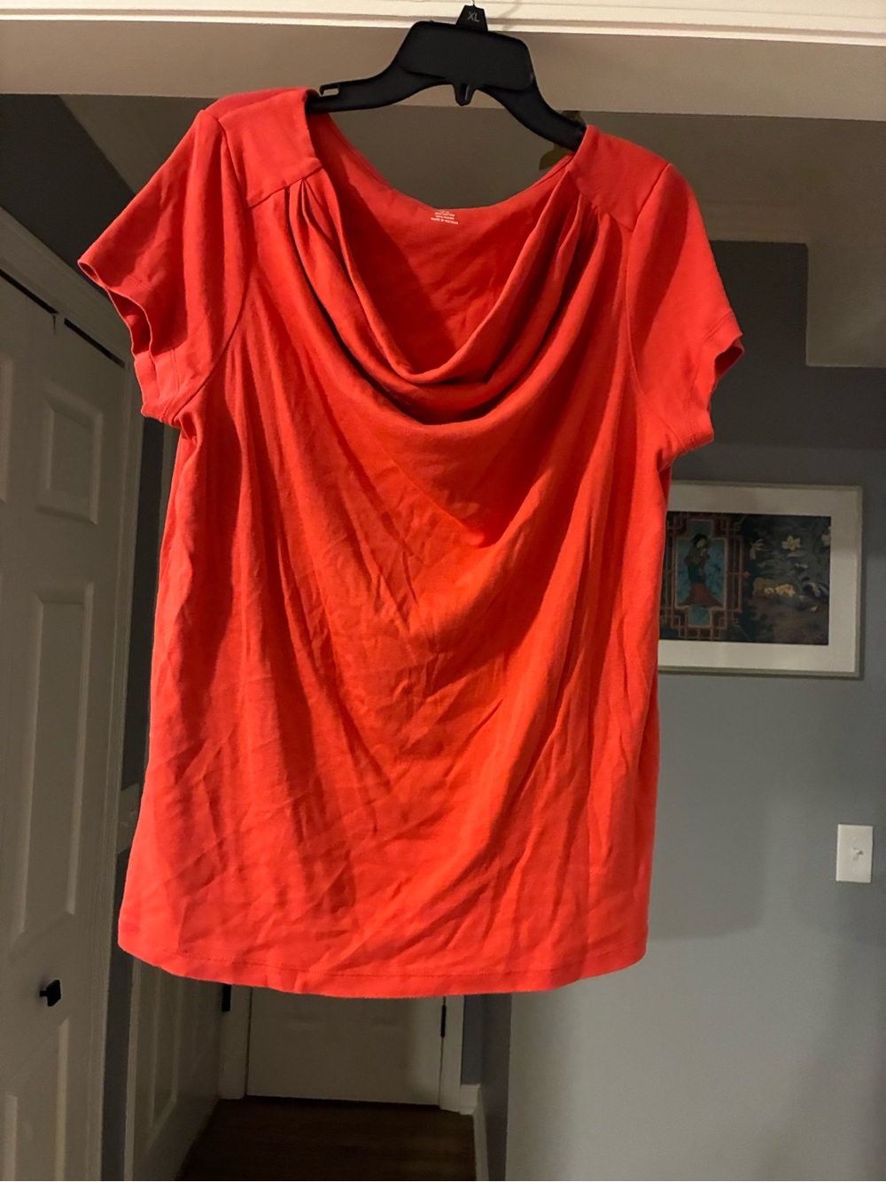 Large Draped Neck Short Sleeve Top - Red